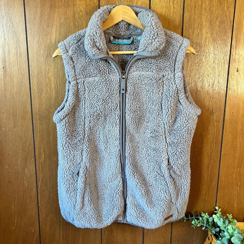 FREE COUNTRY Womens Fleece Vest‎ Gray Full Zip Pockets Collar Size Medium